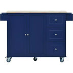 Carrello da Cucina Okak con Piano in Legno e Ruote Bloccabili, Isola da Cucina con Ribalta, Portaspezie e Portasciugamani, Organizer da Banco per la Cucina