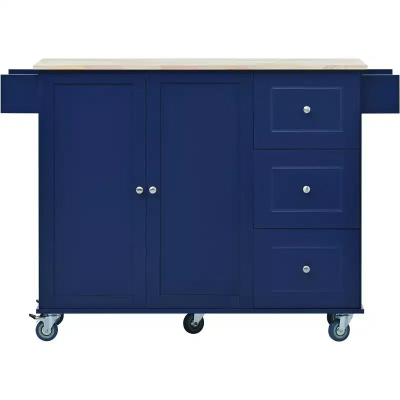 Carrello da Cucina Okak con Piano in Legno e Ruote Bloccabili, Isola da Cucina con Ribalta, Portaspezie e Portasciugamani, Organizer da Banco per la Cucina