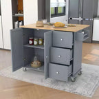 Carrello da Cucina Okak con Piano in Legno e Ruote Bloccabili, Isola da Cucina con Ribalta, Portaspezie e Portasciugamani, Organizer da Banco per la Cucina