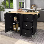 Carrello da Cucina Okak con Piano in Legno e Ruote Bloccabili, Isola da Cucina con Ribalta, Portaspezie e Portasciugamani, Organizer da Banco per la Cucina