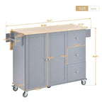 Carrello da Cucina Okak con Piano in Legno e Ruote Bloccabili, Isola da Cucina con Ribalta, Portaspezie e Portasciugamani, Organizer da Banco per la Cucina