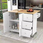 Carrello da Cucina Okak con Piano in Legno e Ruote Bloccabili, Isola da Cucina con Ribalta, Portaspezie e Portasciugamani, Organizer da Banco per la Cucina