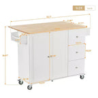 Carrello da Cucina Okak con Piano in Legno e Ruote Bloccabili, Isola da Cucina con Ribalta, Portaspezie e Portasciugamani, Organizer da Banco per la Cucina