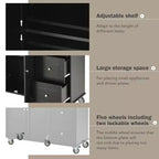 Carrello da Cucina Okak con Piano in Legno e Ruote Bloccabili, Isola da Cucina con Ribalta, Portaspezie e Portasciugamani, Organizer da Banco per la Cucina