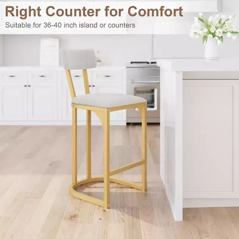 COZONY Counter Height Bar Stools Set of 2, Modern Upholstered Stools with Curved Back and Footrest for Kitchen Island