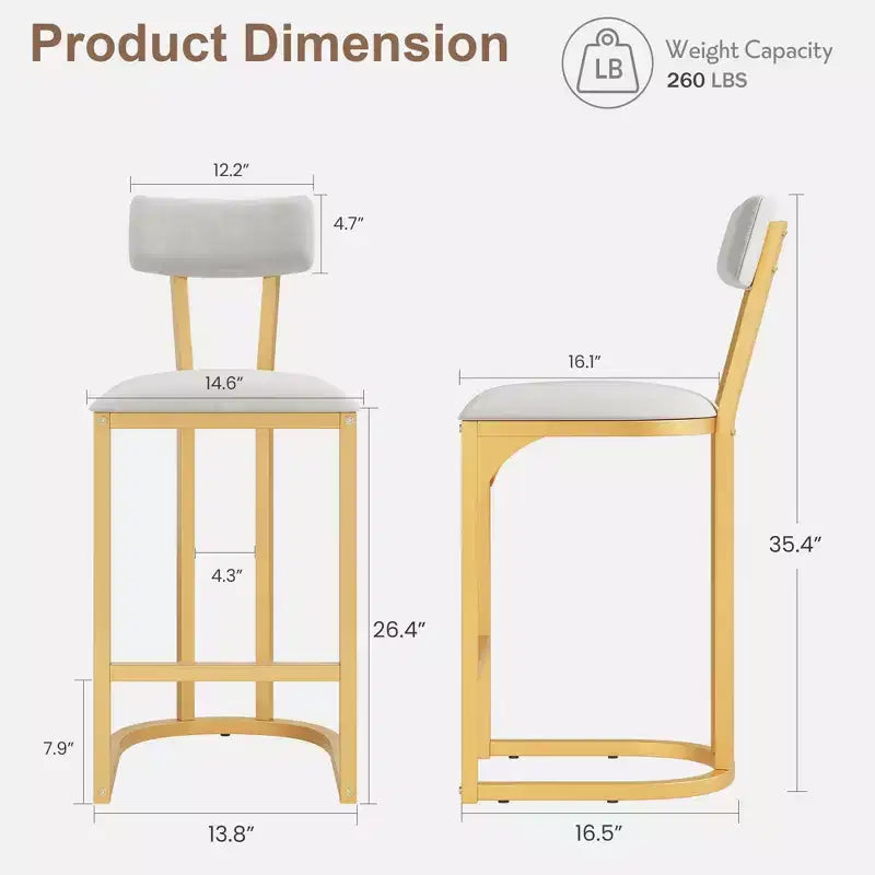 COZONY Counter Height Bar Stools Set of 2, Modern Upholstered Stools with Curved Back and Footrest for Kitchen Island