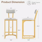 COZONY Counter Height Bar Stools Set of 2, Modern Upholstered Stools with Curved Back and Footrest for Kitchen Island