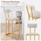 COZONY Counter Height Bar Stools Set of 2, Modern Upholstered Stools with Curved Back and Footrest for Kitchen Island