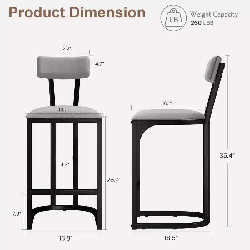 COZONY Counter Height Bar Stools Set of 2, Modern Upholstered Stools with Curved Back and Footrest for Kitchen Island