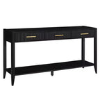 Clihome 60 Inch Console Table with 3 Wavy Drawers, Modern Entryway Table with Metal Handles and Storage Shelf