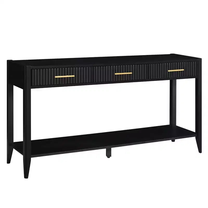 Clihome 60 Inch Console Table with 3 Wavy Drawers, Modern Entryway Table with Metal Handles and Storage Shelf