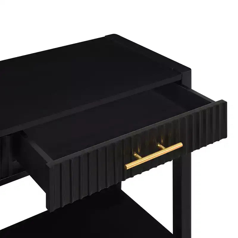 Clihome 60 Inch Console Table with 3 Wavy Drawers, Modern Entryway Table with Metal Handles and Storage Shelf