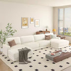 Dyonery large four-seater sofa, with a simple appearance, made of Chenille fabric, featuring a combination of sturdy high legs and wide armrests