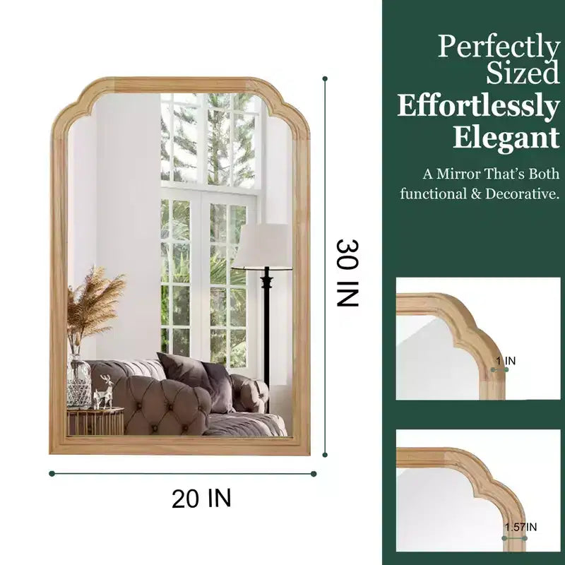 PexFix 20 x 30 Specchio decorativo da parete angolare arrotondato con cornice in legno massello Specchio moderno stile farmhouse per camera da letto, bagno, soggiorno, ingresso Naturale