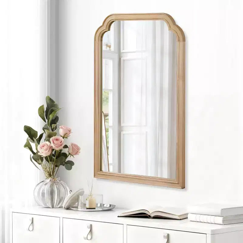 PexFix 20 x 30 Specchio decorativo da parete angolare arrotondato con cornice in legno massello Specchio moderno stile farmhouse per camera da letto, bagno, soggiorno, ingresso Naturale