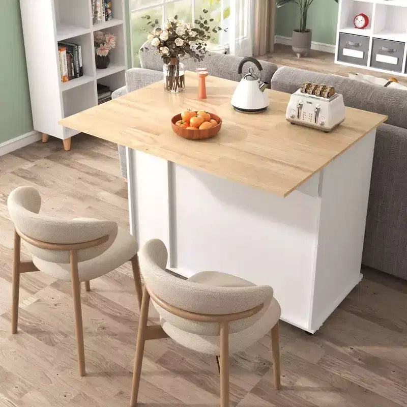 Okak Kitchen Island with 3 Tier Pull Out Cabinet Organizer, Kitchen Cart with Drop Leaf and Storage Rack, Countertop Organizer for Kitchen