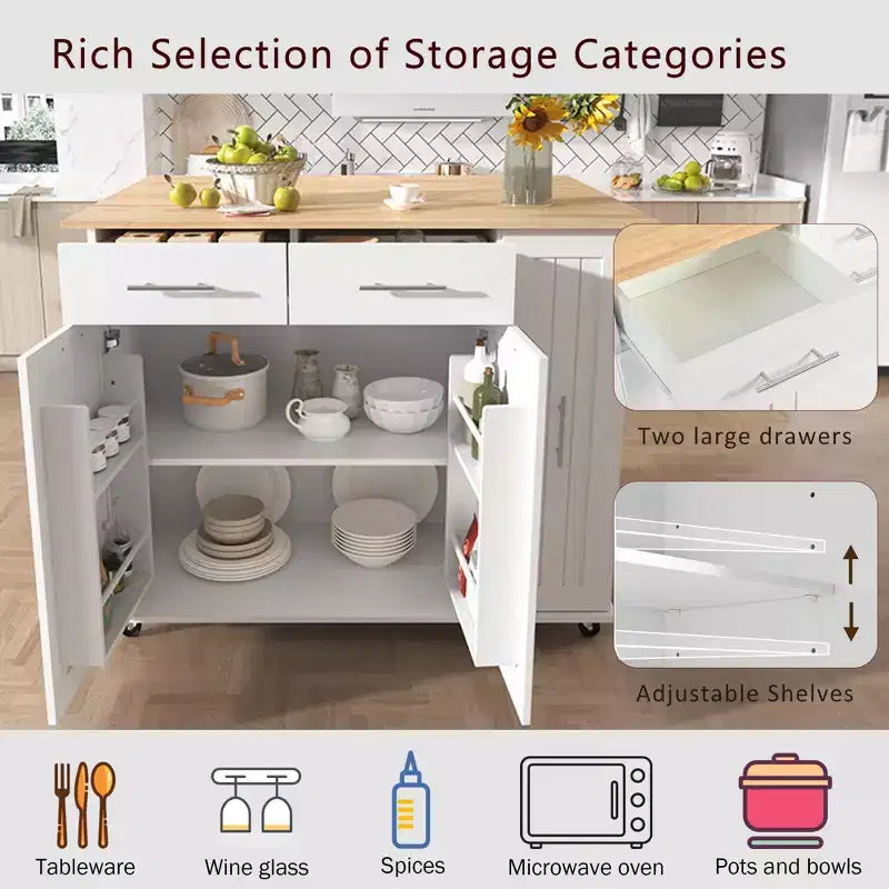 Okak Kitchen Island with 3 Tier Pull Out Cabinet Organizer, Kitchen Cart with Drop Leaf and Storage Rack, Countertop Organizer for Kitchen