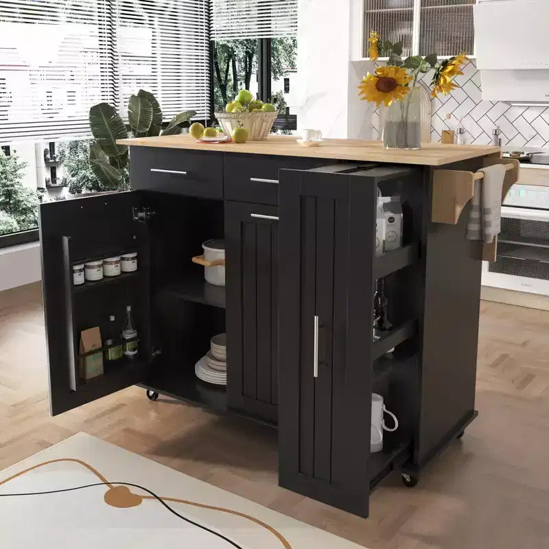 Okak Kitchen Island with 3 Tier Pull Out Cabinet Organizer, Kitchen Cart with Drop Leaf and Storage Rack, Countertop Organizer for Kitchen