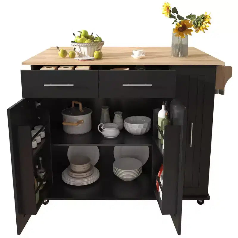 Okak Kitchen Island with 3 Tier Pull Out Cabinet Organizer, Kitchen Cart with Drop Leaf and Storage Rack, Countertop Organizer for Kitchen