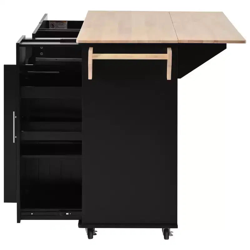 Okak Kitchen Island with 3 Tier Pull Out Cabinet Organizer, Kitchen Cart with Drop Leaf and Storage Rack, Countertop Organizer for Kitchen