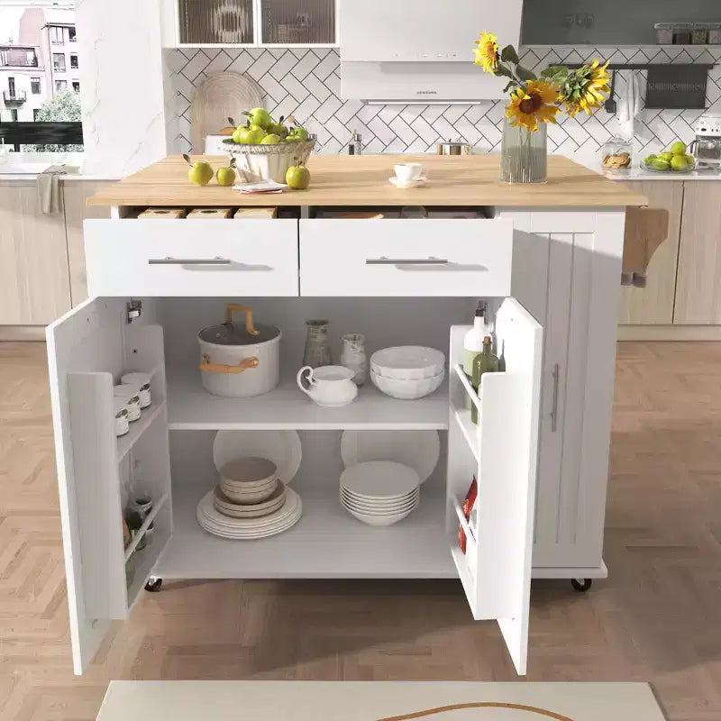 Okak Kitchen Island with 3 Tier Pull Out Cabinet Organizer, Kitchen Cart with Drop Leaf and Storage Rack, Countertop Organizer for Kitchen