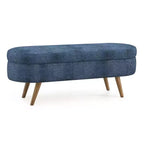 Homy Casa Oval Upholstered Storage Bench with Lift-Top Lid, Blue Fabric Ottoman with Wood Legs