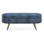 Homy Casa Oval Upholstered Storage Bench with Lift-Top Lid, Blue Fabric Ottoman with Wood Legs