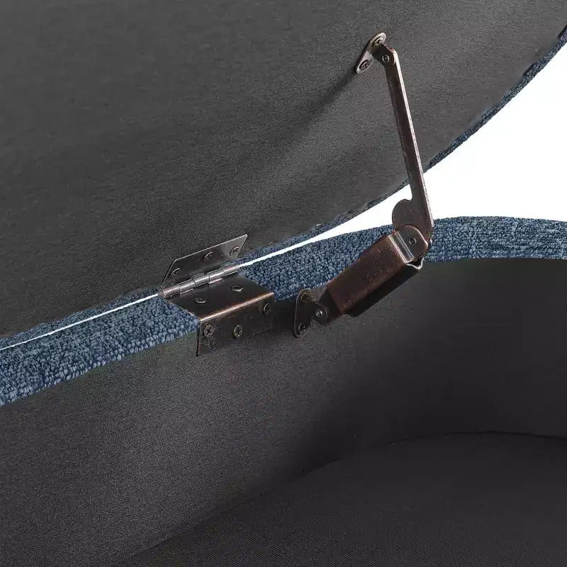 Homy Casa Oval Upholstered Storage Bench with Lift-Top Lid, Blue Fabric Ottoman with Wood Legs