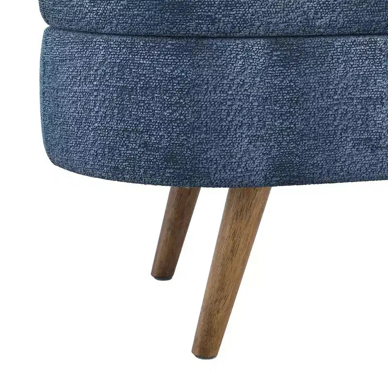 Homy Casa Oval Upholstered Storage Bench with Lift-Top Lid, Blue Fabric Ottoman with Wood Legs