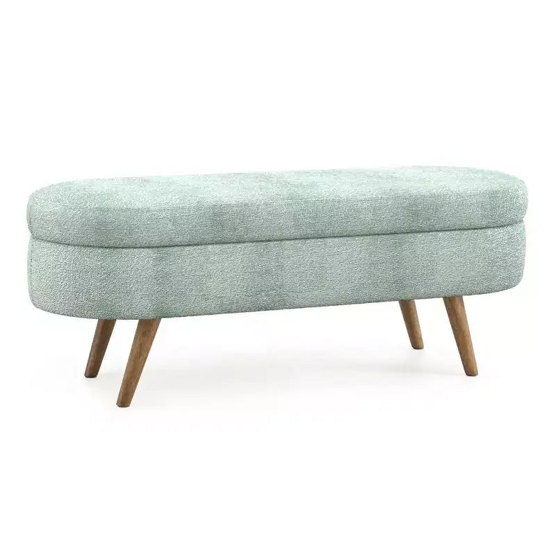Homy Casa Oval Upholstered Storage Bench with Lift-Top Lid, Blue Fabric Ottoman with Wood Legs