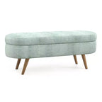Homy Casa Oval Upholstered Storage Bench with Lift-Top Lid, Blue Fabric Ottoman with Wood Legs