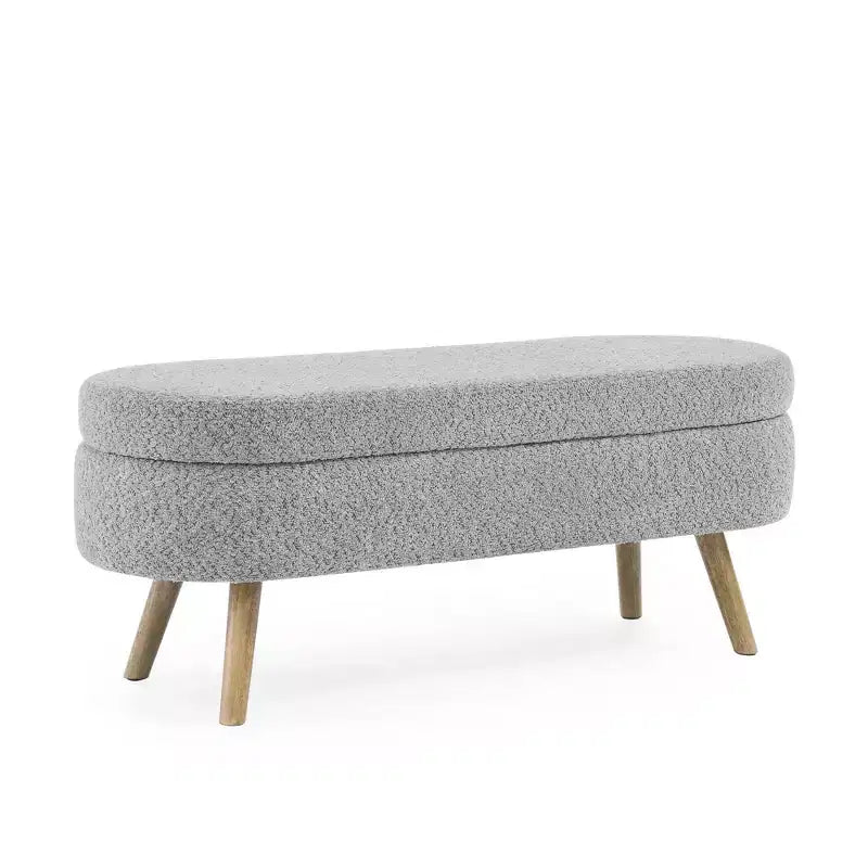 Homy Casa Oval Upholstered Storage Bench with Lift-Top Lid, Blue Fabric Ottoman with Wood Legs