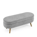 Homy Casa Oval Upholstered Storage Bench with Lift-Top Lid, Blue Fabric Ottoman with Wood Legs