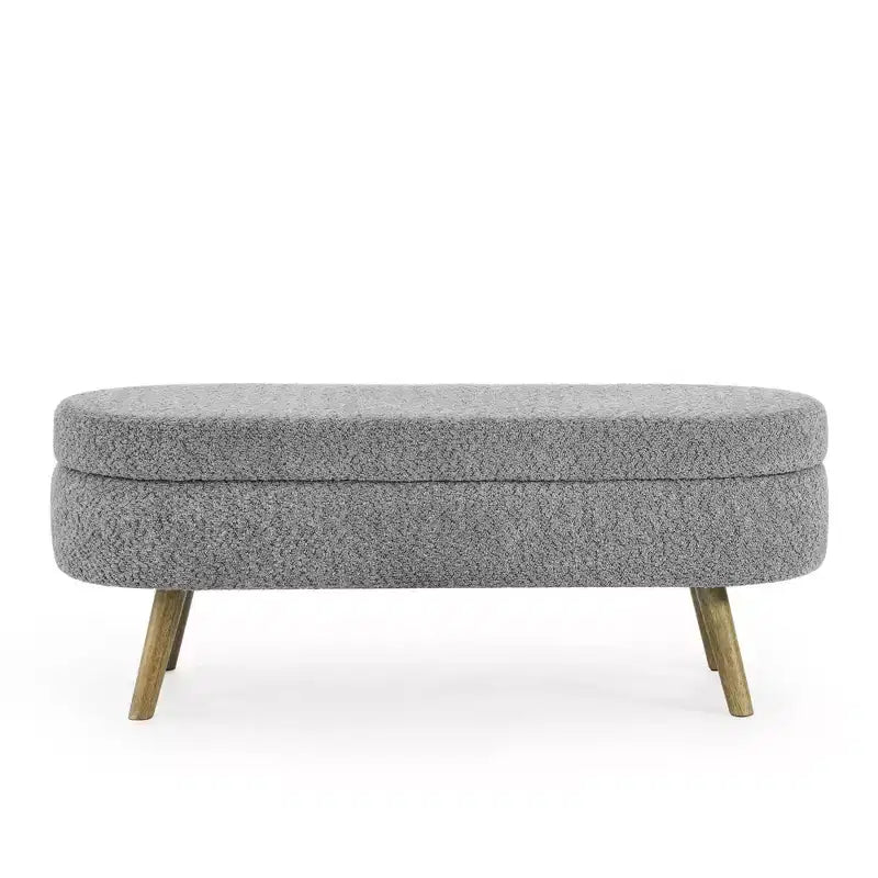 Homy Casa Oval Upholstered Storage Bench with Lift-Top Lid, Blue Fabric Ottoman with Wood Legs