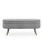 Homy Casa Oval Upholstered Storage Bench with Lift-Top Lid, Blue Fabric Ottoman with Wood Legs