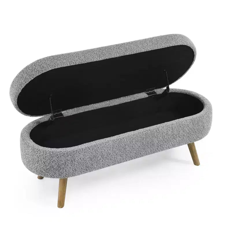 Homy Casa Oval Upholstered Storage Bench with Lift-Top Lid, Blue Fabric Ottoman with Wood Legs