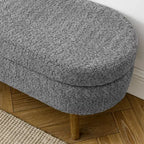 Homy Casa Oval Upholstered Storage Bench with Lift-Top Lid, Blue Fabric Ottoman with Wood Legs