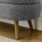 Homy Casa Oval Upholstered Storage Bench with Lift-Top Lid, Blue Fabric Ottoman with Wood Legs