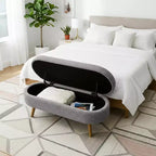 Homy Casa Oval Upholstered Storage Bench with Lift-Top Lid, Blue Fabric Ottoman with Wood Legs