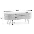 Homy Casa Oval Upholstered Storage Bench with Lift-Top Lid, Blue Fabric Ottoman with Wood Legs