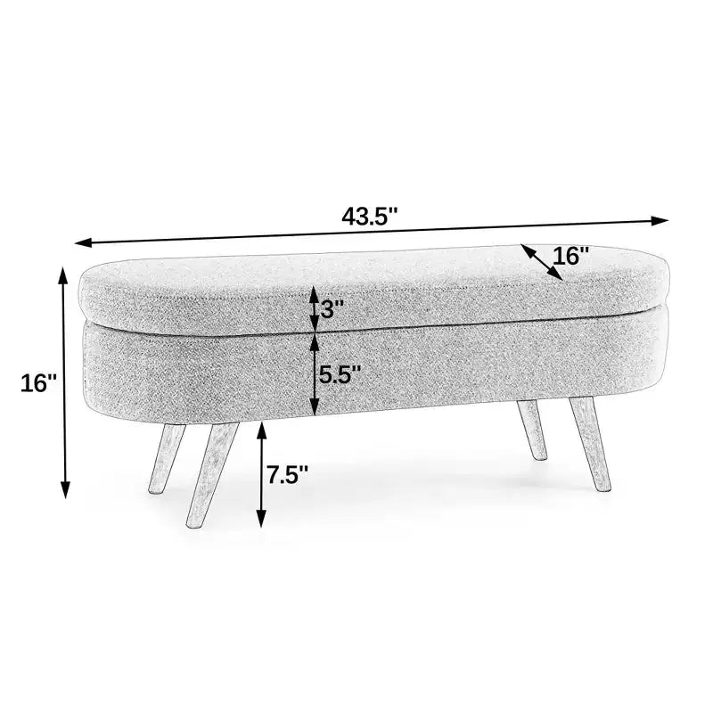 Homy Casa Oval Upholstered Storage Bench with Lift-Top Lid, Blue Fabric Ottoman with Wood Legs