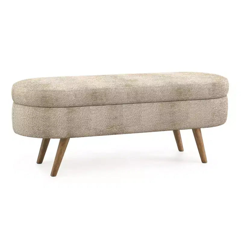 Homy Casa Oval Upholstered Storage Bench with Lift-Top Lid, Blue Fabric Ottoman with Wood Legs