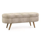 Homy Casa Oval Upholstered Storage Bench with Lift-Top Lid, Blue Fabric Ottoman with Wood Legs