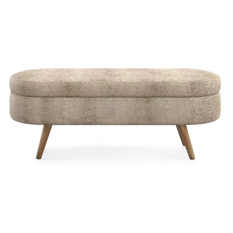 Homy Casa Oval Upholstered Storage Bench with Lift-Top Lid, Blue Fabric Ottoman with Wood Legs