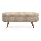 Homy Casa Oval Upholstered Storage Bench with Lift-Top Lid, Blue Fabric Ottoman with Wood Legs