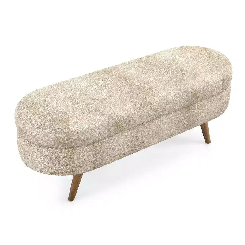 Homy Casa Oval Upholstered Storage Bench with Lift-Top Lid, Blue Fabric Ottoman with Wood Legs