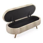 Homy Casa Oval Upholstered Storage Bench with Lift-Top Lid, Blue Fabric Ottoman with Wood Legs