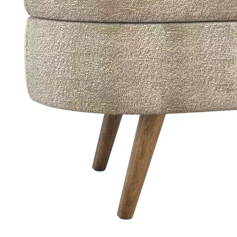 Homy Casa Oval Upholstered Storage Bench with Lift-Top Lid, Blue Fabric Ottoman with Wood Legs