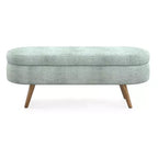 Homy Casa Oval Upholstered Storage Bench with Lift-Top Lid, Blue Fabric Ottoman with Wood Legs