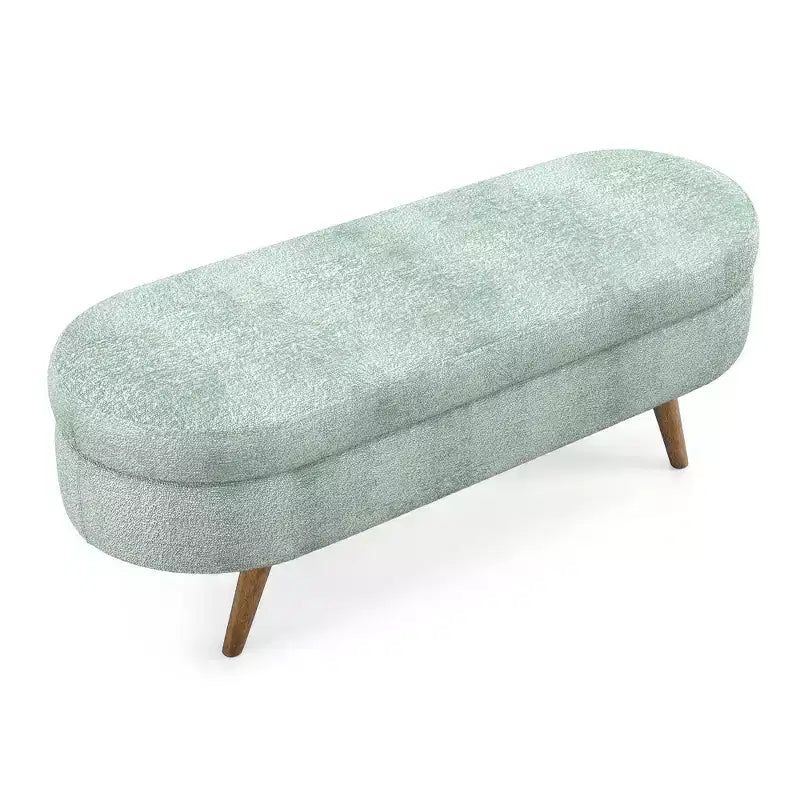 Homy Casa Oval Upholstered Storage Bench with Lift-Top Lid, Blue Fabric Ottoman with Wood Legs